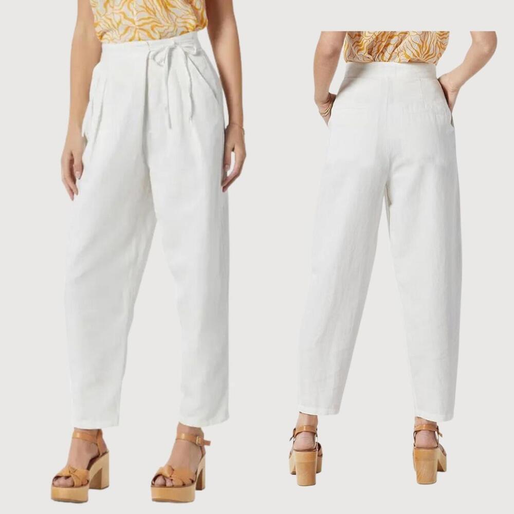 Joie NWT Linen Tapered Trouser Pants White Size 4 High Rise